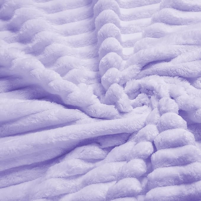Vessia Flannel Fleece Throw Blanket for Couch,Sofa,Bed, 300GSM Striped Light Purple Blanket for Adults, Super Soft Warm Cozy Lightweight Ribbed Lilac Throw for All-Season(Lavender,50x70inch)