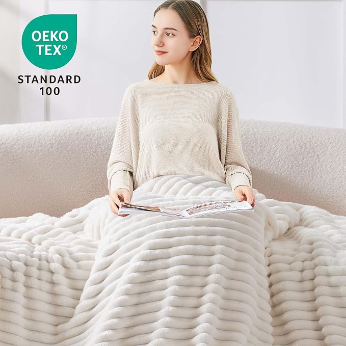 BEDELITE Ribbed Fleece Throw Blanket for Couch, Cream, 50"x70" | Ultra-Soft Plush Fleece, Warm Yet Lightweight, Ribbed Texture, Home Decor, Machine Washable, Giftable, All-Season Use