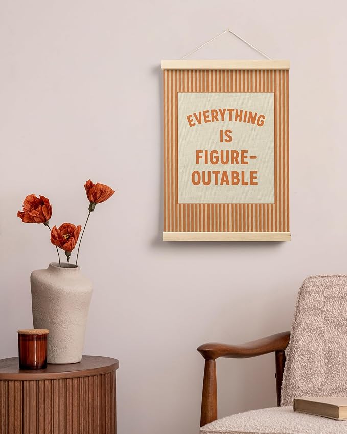 FGFK Everything Is Figureoutable Positive Affirmations Wall Art Poster Hanger Frame, Retro Orange Inspirational Canvas Prints Framed Wall Decor for Office Classroom Home Bedroom, 12x16 Inch