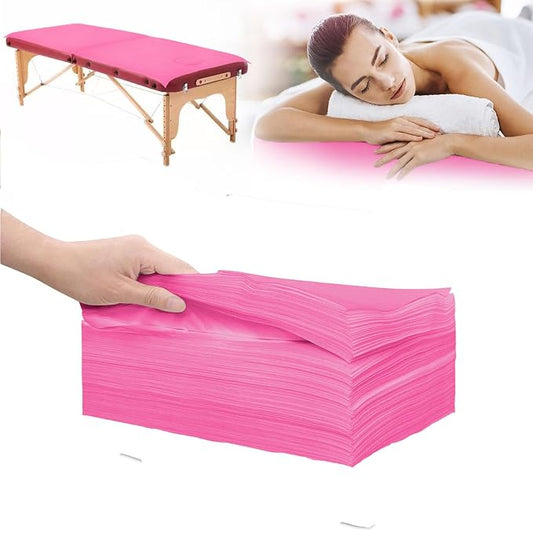 50Pcs Disposable Bed Sheets 31.5"x71"Massage Table Sheets Non-Woven Fabric Bed Covers for Ultimate Hygiene and Comfort in Massage,Tattoo, Beauty and Spa Treatments, Breathable & Durable Sheets(Pink)