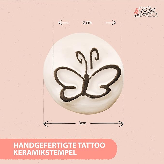 LaDot Temporary Tattoo Stamp– Easy-to-Use Reusable Ceramic Skin Stamp for Creating Custom Temporary Tattoos – Fun Body Art Tool for Parties, Events, and Festivals (Butterfly, Small)