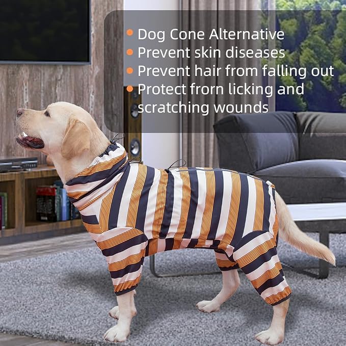 Dog Pajamas for Large Dogs,Extra Large Stretch, Suitable for Adult, Medium-Sized Dogs, Large Pet Jumpsuit Four-Legged Dog Clothes, Pet Clothing. (Yellow-Black Bar, 2XL)
