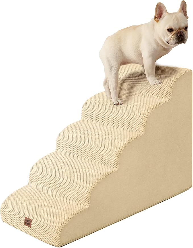 EHEYCIGA Curved Dog Stairs Ramp, 5-Step High Beds, 22.6" H Pet Step | 33D density of pure foam, for Small Dogs and Cats, Pet Stairs for High Bed Climbing, Non-Slip Balanced Indoor, Graige