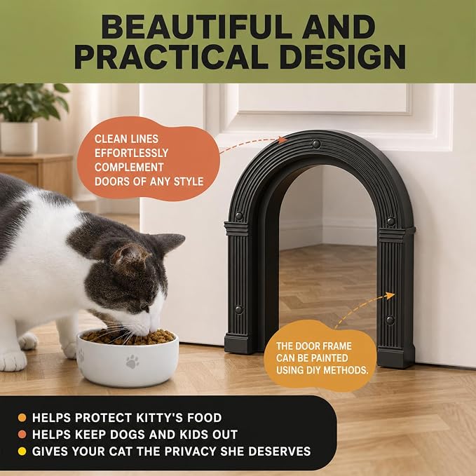 Cat Door for Interior Doors Large Cat Door for Cats Up to 25 lbs, No-Flap
