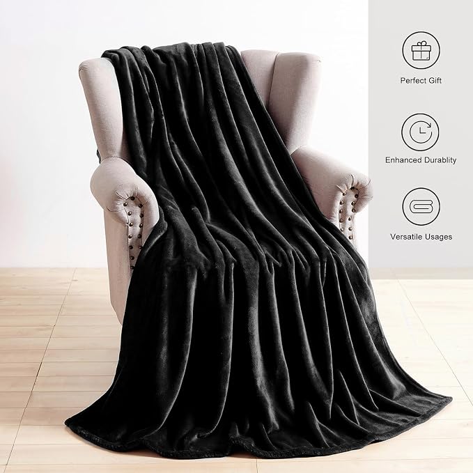 TASTHROW Black Throw Blanket 60x80 Inches | Soft Plush Cozy Fleece Flannel Throw Blanket, Lightweight Warm Throws for Bed, Couch, Bedroom and Living Room, All Seasons