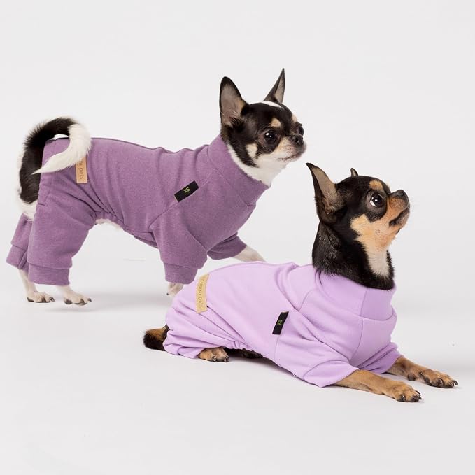 Fitwarm 2 Pack Lightweight Fleece Dog Pajamas, Warm Winter Dog Clothes for Small Dogs Boy Girl, Cozy Pet Onesie with Feet, Violet Purple, XL