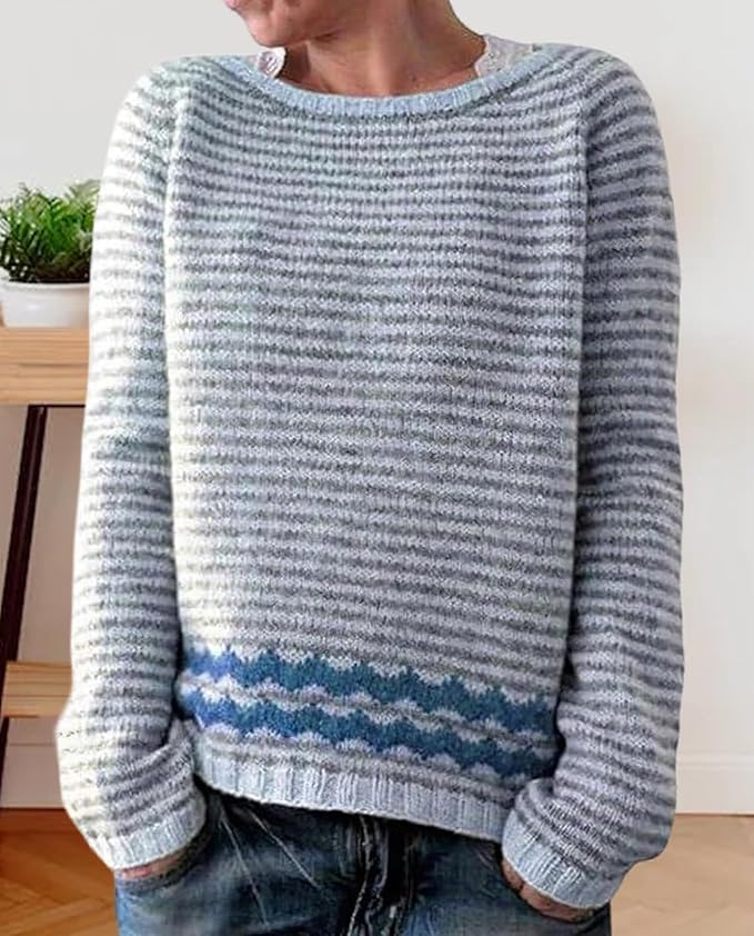 Zhyaj Fair Isle Sweater for Womens Winter Long Sleeve Vintage Knitted Sweater Casual Fall Crew Neck Pullover Sweaters