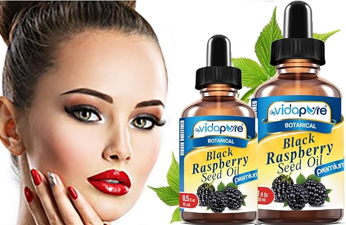 MYVIDAPURE BLACK RASPBERRY SEED OIL 100% Pure VIRGIN UNREFINED for Face, Body, Hair, Lip Care, Nails (0.5 Fl Oz)