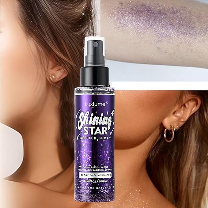 Body Glitter,100ML Body Glitter Spray,Glitter Spray for Hair/Body/Clothes,Long-Lasting and Quick-Drying Purple Glitter Hairspray Suitable for Stage, Festival Rave and Makeup Prom(3.38 Fl Oz)