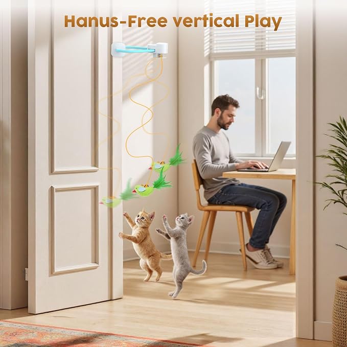Interactive Cat Toys for Indoor Cats, Clip-On Automatic Flying Bird | USB Rechargeable Self-Play with Interchangeable Bird & Mouse Attachments for Bored Kittens and Adult Cats