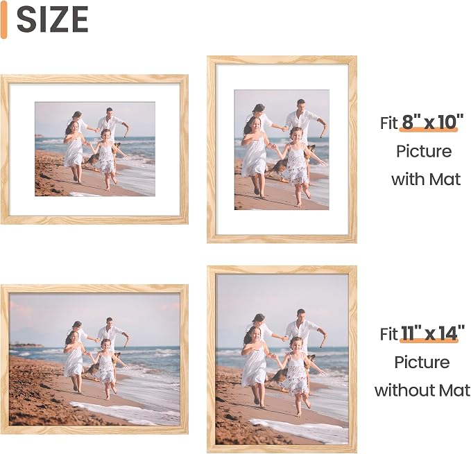 upsimples 11x14 Picture Frame, Gallery Wall Frames Set of 5, Natural Style | Photo Frame Collage Wall Decor, 11 x 14 Frame, 8x10 Frame with Mat for Family, Baby, Hallway, Diamond, Christmas