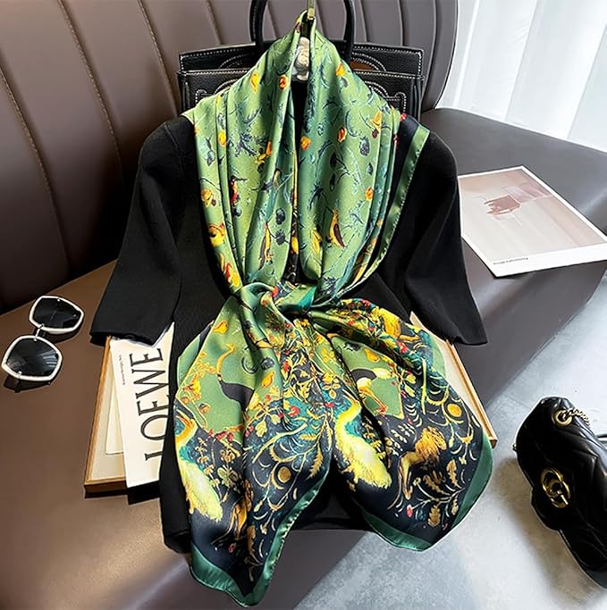 K-Elewon Large Square Scarf 43" Silk Scarf Fashion Scarves Silk Feeling Hair Wrapping Scarfs Night Sleeping Headscarf