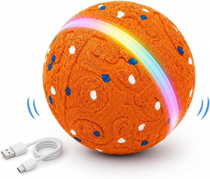 Interactive Dog Ball Toy, 3 Modes, LED, Sound & Vibration, USB-C