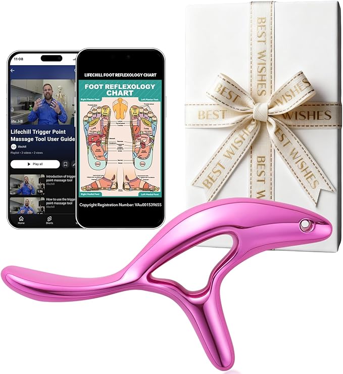 lifechill Trigger Point Massage Tool for Pain Relief Deep Tissue, Gua Sha & Muscle Scraper Tool for Full Body, Thumb Saver Acupressure Tool Relieve Muscle Knots, Christmas Gifts for Women (Rose Red)