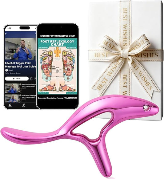 lifechill Trigger Point Massage Tool for Pain Relief Deep Tissue, Gua Sha & Muscle Scraper Tool for Full Body, Thumb Saver Acupressure Tool Relieve Muscle Knots, Christmas Gifts for Women (Rose Red)