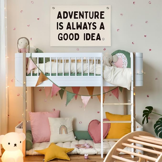 Nursery Decor, Boys Room Decoration Adventure Is Always A Good Idea Motivational Banner for Playroom, Nursery Hanging Linen Banner Wall Canvas Flag, Toddler Teen Room Dorm Decor 30x20