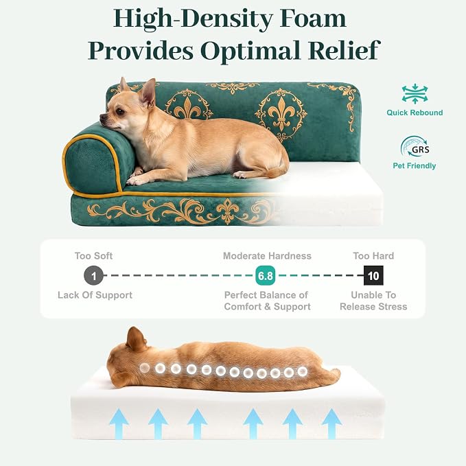 Cat Couch Bed, Supportive Dog Bed for Small Dogs, 24 Inch | Faux Suede Fabric, Pet Couch Sofa for Cats and Small Dogs, Non-Slip and Washable Removable Cover, Vintage Green