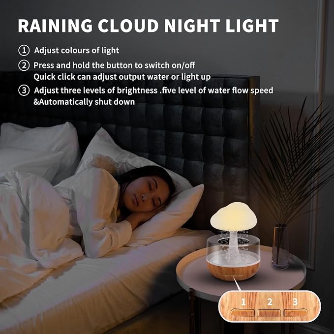 Aromatherapy Diffuser for Home and Office, Weljoy Rain Cloud Humidifier, Essential Oil Diffuser,Multiple Room Use, Mushroom Design | Aromatherapy Essential Oil, Micro Humidifier, Desk Fountain, Water Drop Sound