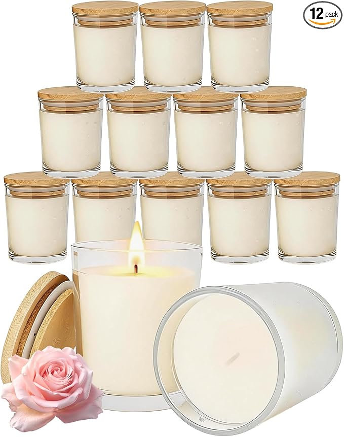 12 PCS 6oz Rose Scented Pure Soy Wax Aromatherapy Candles | Relaxing Home Fragrance Gift Box | Bulk Favors for Wedding, Party, Spa & Home Decor