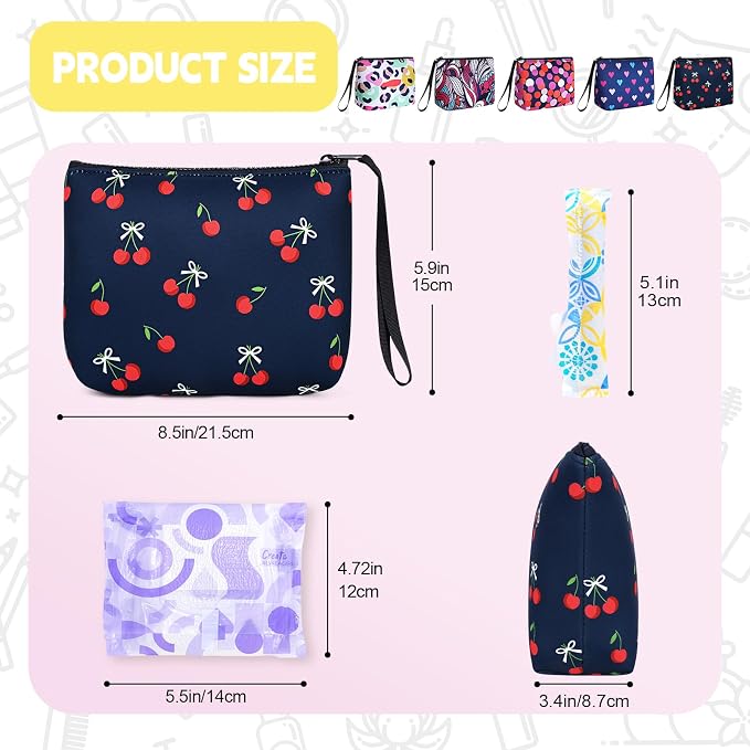 First Period Kit for Girls, Neoprene Cute Sanitary Napkin Storage Bag, Menstrual Pad Bag Tampon Holder for Purse, First Period Gifts for 9-12 (Leaf)