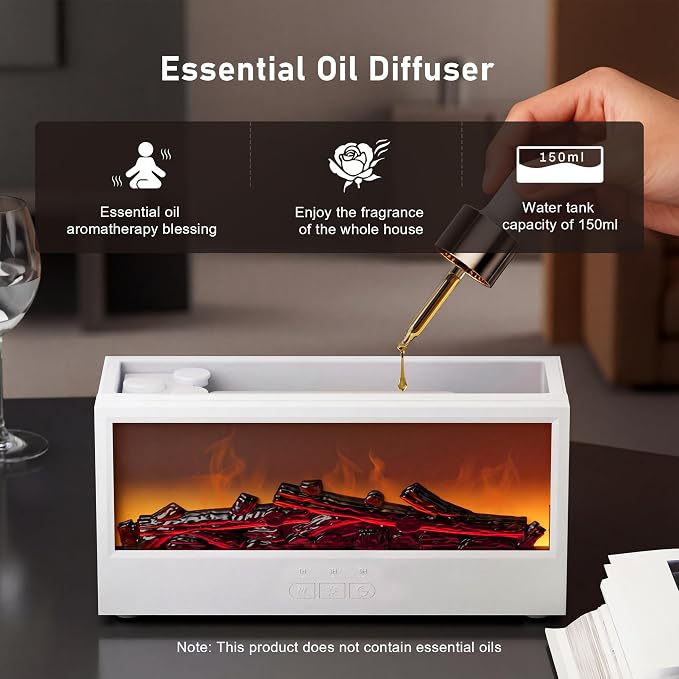 Fireplace Flame Air Diffuser Humidifier | 7 Colors Aromatherapy Oil Diffuser, Ultrasonic Aroma Humidifier with Remote Control & Timer for Bedroom Home Office Yoga