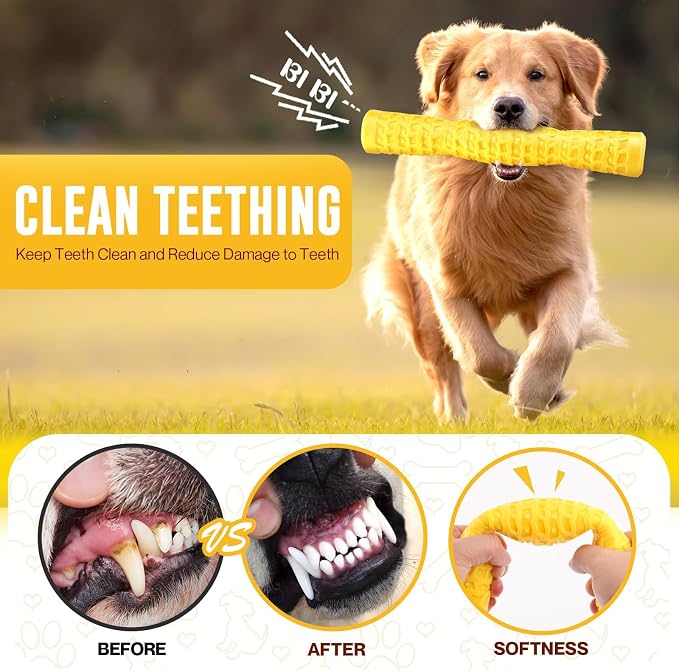 LOYEE Dog Squeaky Toys Interactive Dog Toys for Aggressive Chewers Tough Rubber Chew Toys for Medium/Large Breed, Indestructible Puppy Chew Toys for Teething (Yellow)