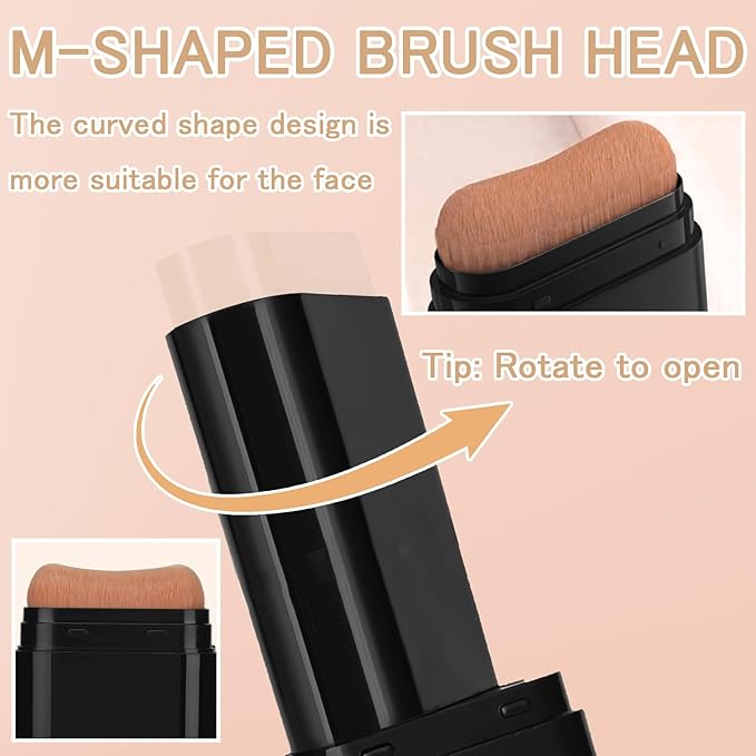 Concealer Foundation Stick, 2 in 1 Dual-Ended Long-Lasting Concealer Stick with Brush, Full Coverage for Beauty Face Makeup
