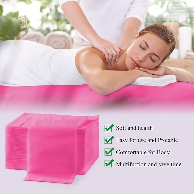 20Pcs Disposable Massage Table Sheets 31.5" x 71" Non-Woven Fabric Bed Covers for Ultimate Hygiene and Comfort in Massage, Tattoo, and Spa Treatments, Breathable and Durable Sheets(Pink)