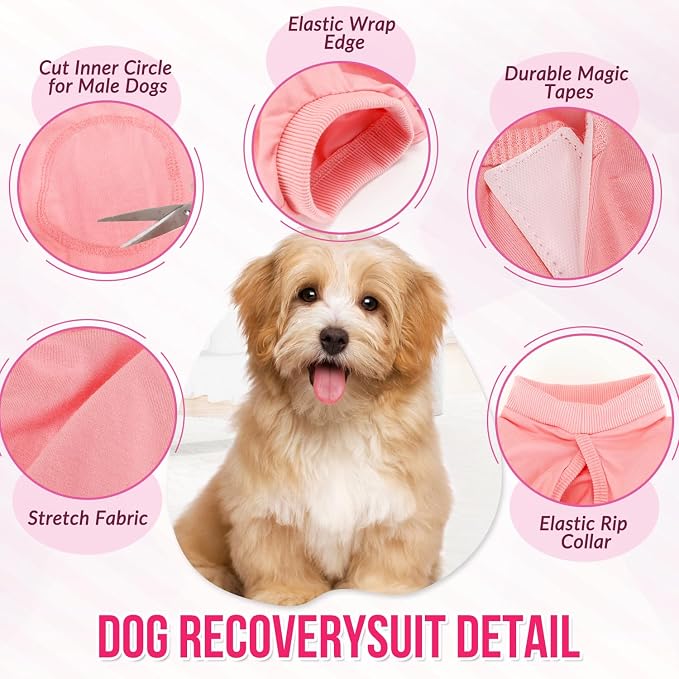 Lukovee Recovery Suit for Dogs, Onesie Spay Neuter Surgery Suit Female Male | Soft Cotton, Easy On Off, Abdominal Wounds Prevent Licking, Prevent Licking Wounds, Cone E-Collar Alternative (Peach,M)