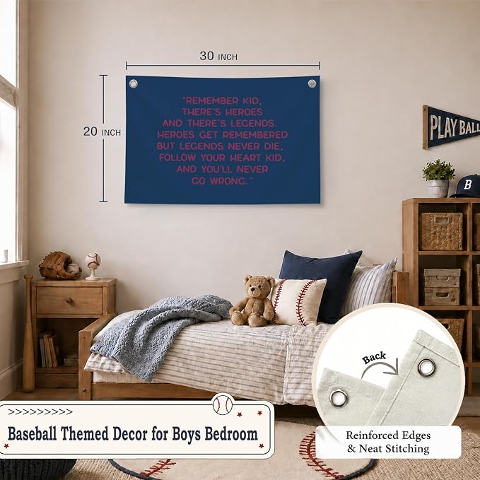 Vintage Baseball Wall Decor for Boys Room, Inspirational Sports Quote Canvas Banner, Retro Baseball Nursery Wall Art for Bedroom Playroom,Baby Shower Gifts,30x20 Inch(Blue)