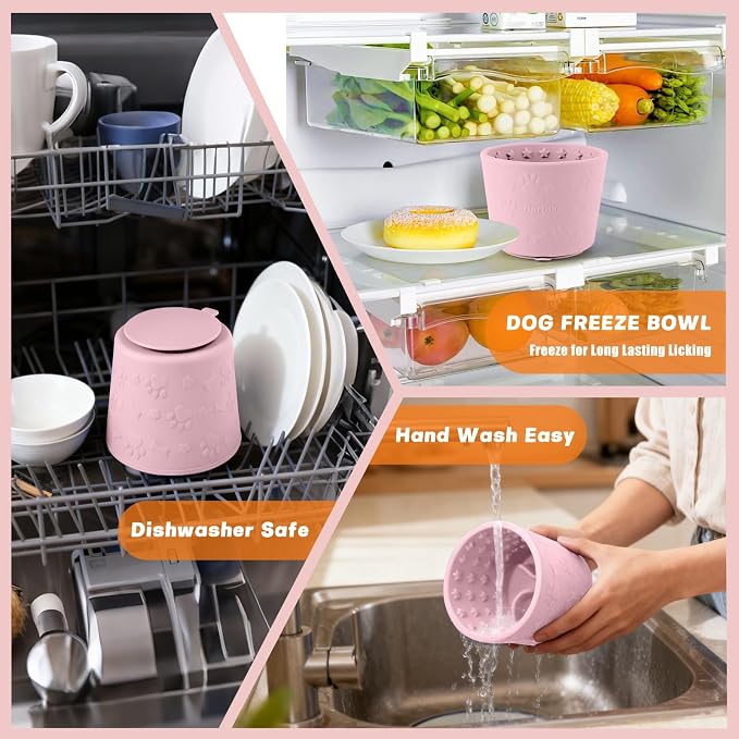 Dog Slow Feeder Lick Bowl, Silicone Dog Bowl with Strong Suction, Pink