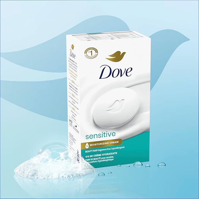 Dove Beauty Bar Soap Sensitive, 4 Bars for Sensitive Skin, Fragrance Free and Hypoallergenic 3.75 oz
