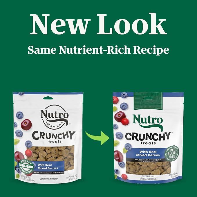 Nutro Crunchy Dog Treats with Real Mixed Berries, 16 oz | 5 calories per treat, natural ingredients, no corn, wheat, soy protein, low calorie, quality protein, ideal for training