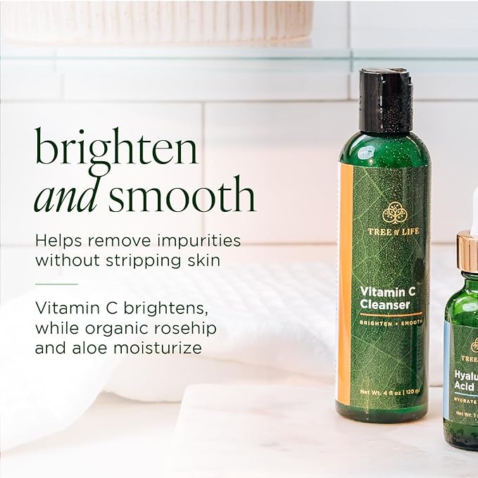 Tree of Life Beauty Vitamin C Brightening Face Care, Minimizing Pores & Facial Cleanser for Gentle Deep Cleaning with Organic Aloe, Clean Dermatologist-Tested Skin Care (Cleanser 4 Fl Oz)