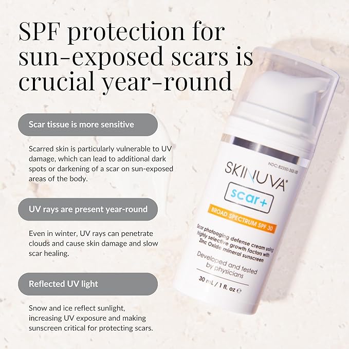 Skinuva® Next Generation Scar+ Cream - Advanced Silicone Scar Cream Matrix +SPF 30 Formulated with Growth Factors & Helps Reduce the Appearance of Scars (0.5 oz)