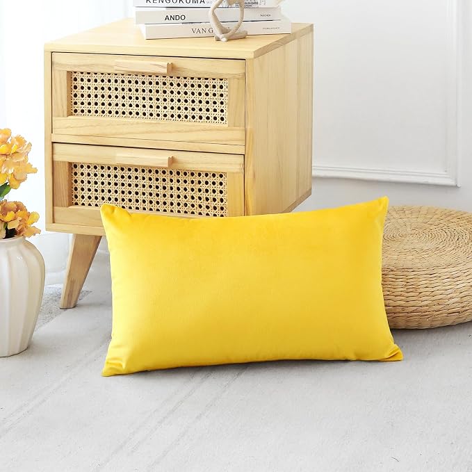 Artscope Luxury Velvet Pillow Covers Decorative Rectangle Pillowcases Soft Solid Cushion Cases for Couch Sofa Bedroom Car Decor 12x20 Inch Golden Yellow