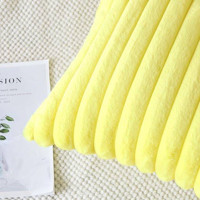 Soleebee Set of 2 Throw Pillow Covers Soft Cozy Velvet Pillowcase Faux Rabbit Fur Cover for Couch Sofa Bed Chair Home Decorative Pillows Cover (24x24 Inch, Lemon Yellow)