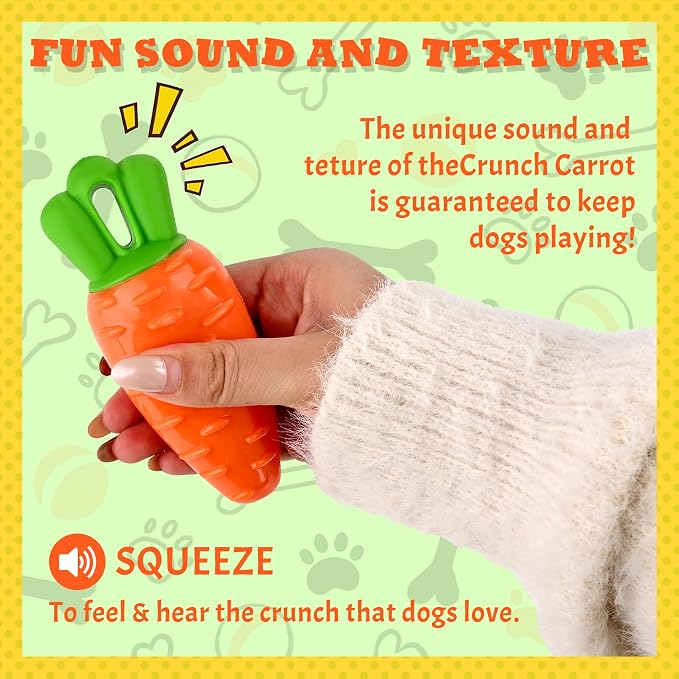 DAMAH Dog Squeaky Chew Toys for Aggressive Chewers, Rubber Carrot Dog Toys for Training and Cleaning, Durable Interactive Tough Dog Toy for Puppy Medium Dogs
