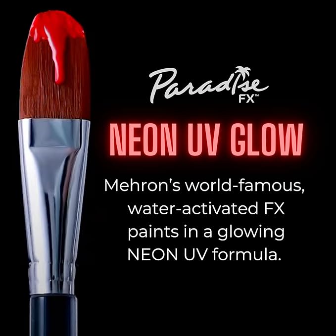 Mehron Paradise FX UV Neon Glow – Vulcan – Neon Red/Pink UV 0.25 oz | Pro Water-Activated Shimmer Paint for Raves, Costumes, SFX, Halloween, Stage, Screen, Theater & Cosplay