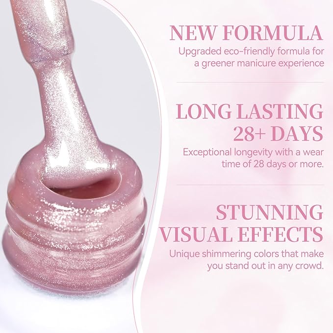 Born Pretty Pink Cat Magnetic Eye Gel Nail Polish 15ML,Jelly Glass Peach Pink Crystal Glitter Shimmer Translucent Magnetic Gel Polish with Magnet,Soak Off U V Gels for Women Girl