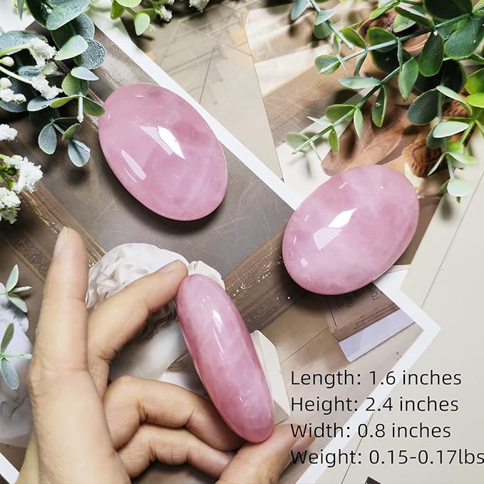 ZHIYUXI 2.4" Rose Quartz Crystal Healing Stone Pink Gemstone Palm Stone Meditation Gift 1PC