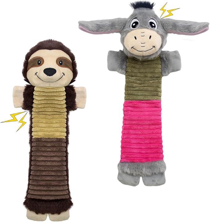 2 Pack No Stuffing Dog Squeaky Toys, Chew with Crinkle to Large Puppy