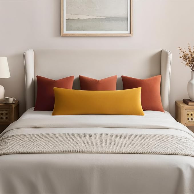 Throw Pillow Covers Lumbar 14x36 Inch Velvet Pillow Covers, Soft Decorative Mustard Yellow Pack of 1 Long Pillow Case for Couch Cushion Chair Sofa Bed Living Room
