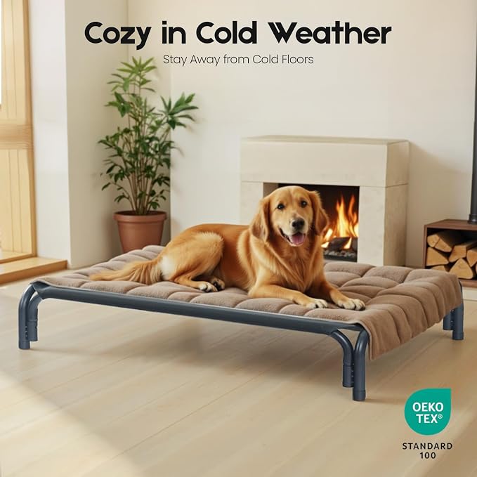 Elevated Dog Bed Raised Outdoor Dog Cot for Large Dogs, Installation Requires No Tools, Frame with Washable Cooling Breathable Mesh Anti-Slip Feet, Indoor Pet Bed, Black, 43.3 Inches