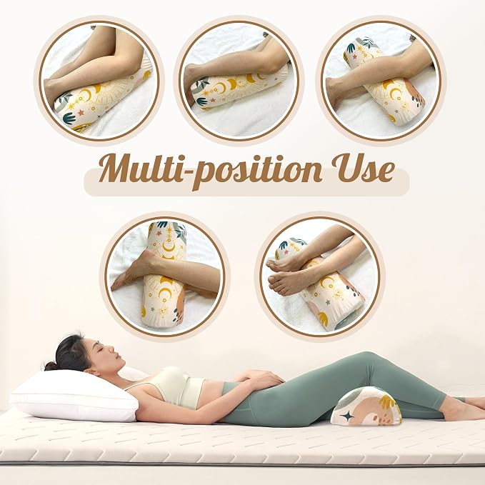 Knee Pillow for Back Sleeping – Half Moon Bolster Pillow for Under Knee While Sleeping Support, Leg & Back Pain Relief (21.5x9x5 Inches)