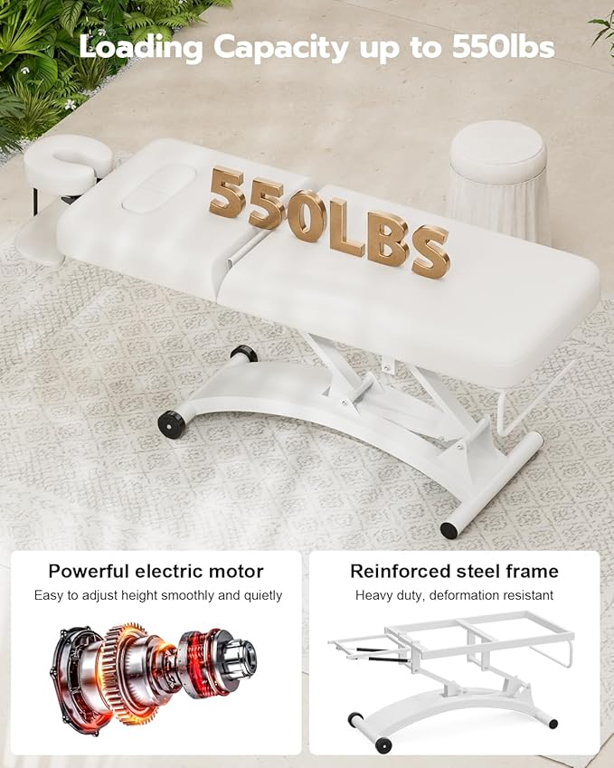 Paddie Electric Lift Spa Bed, Professional Stationary Massage Table with Hydraulic Backrest & Removable Breast Hole, Heavy Duty Medical Beauty Bed Mobile on Casters