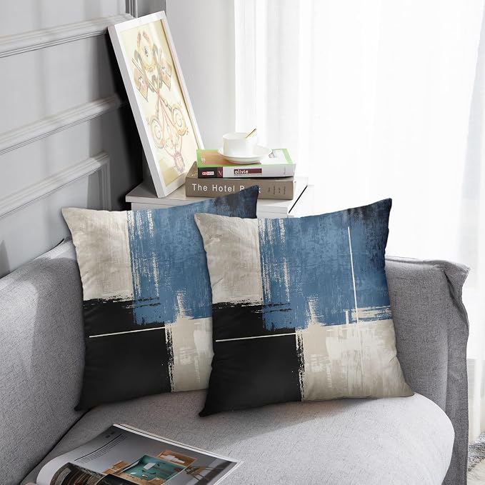 Emvency Throw Pillow Covers Set of 2, 18 x 18 Inch, Abstract Modern Navy | Beige Painting Outdoor Decorative Square Pillow Cases Couch Cushion Case for Couch Bed Sofa Living Room Home Decor