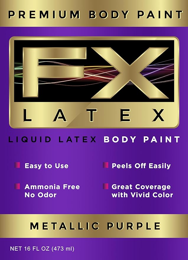 Liquid Latex - Face and Body Paint, Ammonia Free, Easy On and Off, Cosplay Makeup, Create Professional Monster, Zombie Arts 16 Oz (Metallic Purple)