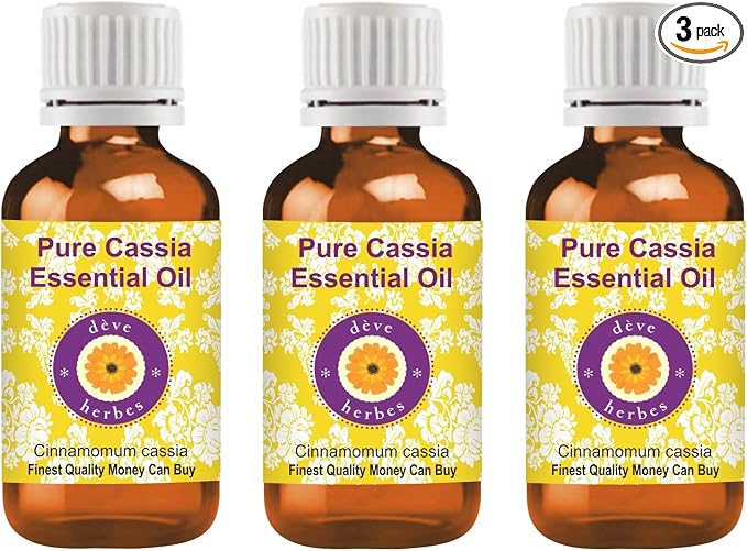 Deve Herbes Pure Cassia Essential Oil (Cinnamomum Cassia) Steam Distilled (Pack of Three) 100ml X 3 (10 oz)