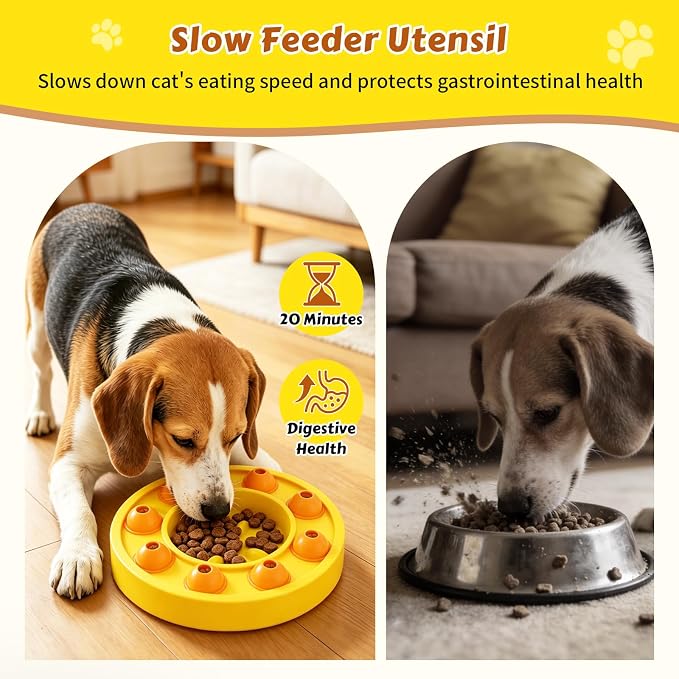 Dog Food Puzzle Toys Interactive Game Toy for IQ Training Enrichment Dog Food Puzzle Slow Feeder for Small, Medium Dogs and All Cats (Yellow Bowl)